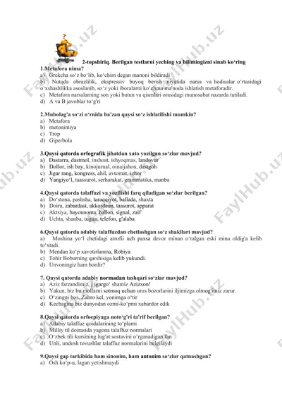 metafora va rus usullari test savollari — DOCX