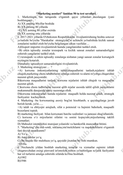 "marketing asoslari" fanidan 50 ta test savollari — DOCX