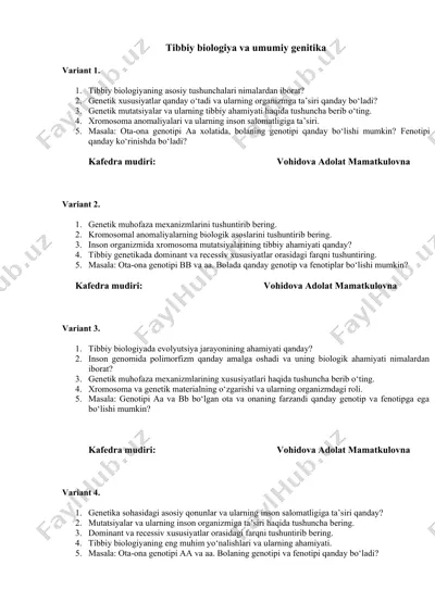 tibbiy biologiya va umumiy genetika — DOCX