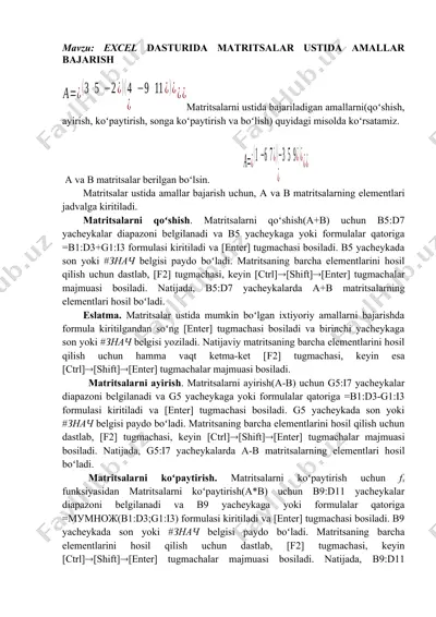 excel dasturida matritsalar ustida amallar bajarish — DOCX