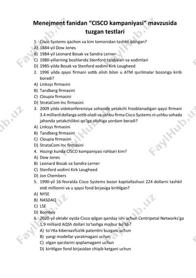 "cisco kampaniyasi" testlari — DOCX