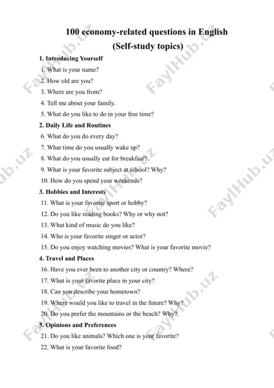 100 economy-related questions in english — DOCX