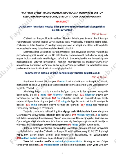 o‘zbekiston va rossiya hamkorlik munosabatlari — DOCX