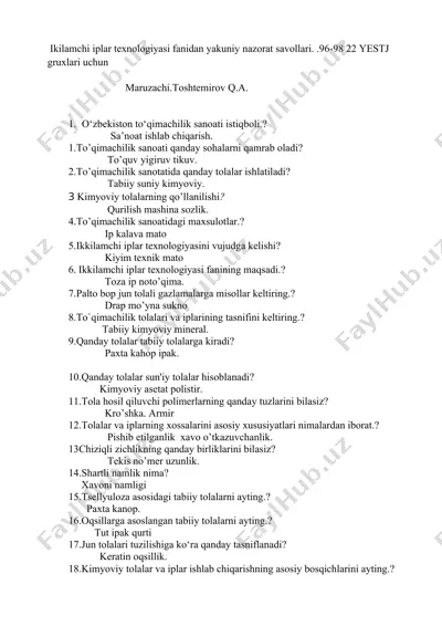ikkilamchi iplar texnologiyasi fanidan yakuniy nazorat savollari — DOCX