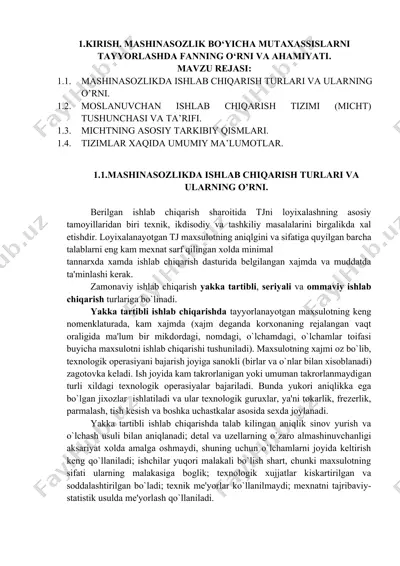 mashinasozlik bo‘yicha mutaxassislarni tayyorlashda fanning o‘rni va ahamiyati — DOCX
