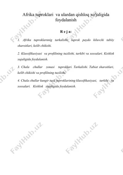 afrika tuproqlari va ulardan qishloq xo'jaligida foydalanish — DOC