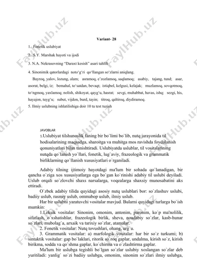 uslubiyat tilshunoslik — DOCX