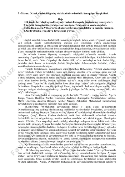 o‘zbek davlatchiligining shakllanishi va dastlabki taraqqiyot bosqichlari — DOCX