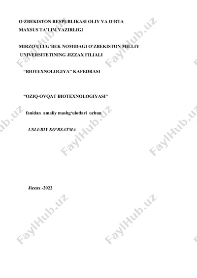 "oziq-ovqat texnologiyasi" uslubiy ko'rsatma — DOC
