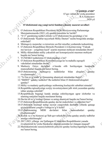 o’zbеkistоnni eng yangi tаriхi fаnidаn yakuniy nazorat savollari — DOCX