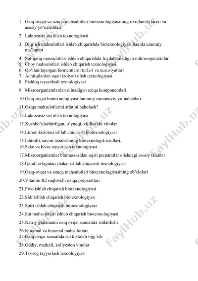 oziq-ovqat va ozuqa mahsulotlari biotexnologiyasining rivojlanish tarixi va asosiy yo‘nalishlari — DOC