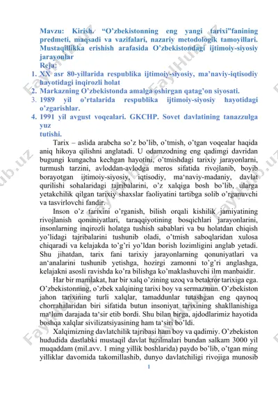 o'zbekistonning eng yangi tarixi — DOCX
