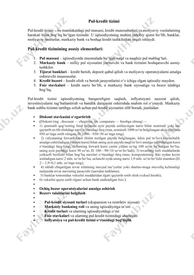 pul-kredit tizimi — DOCX