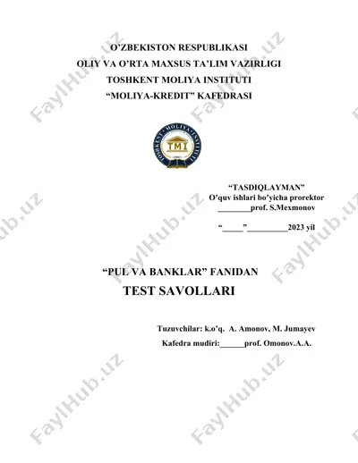 "pul va banklar" fanidan test savollari — DOC