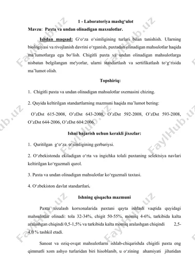 chigitli paxta va undan olinadigan mahsulotlar — DOCX