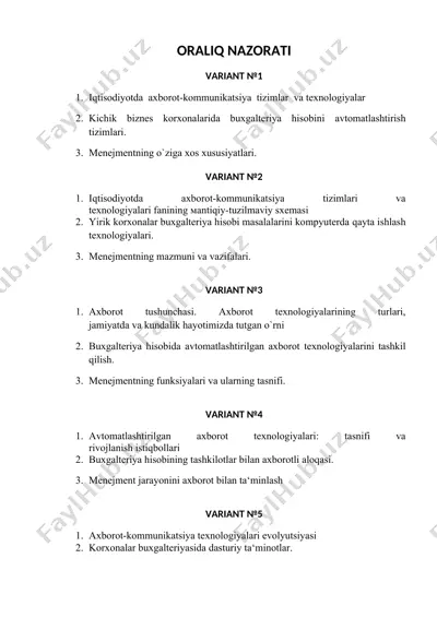 avtomatlashtirilgan axborot-kommunikatsiya tizimlari va texnologiyalari — DOCX