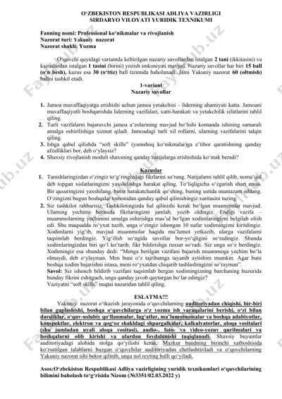 professional koʻnikmalar va rivojlanish — DOC