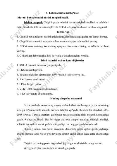 chigitli paxta tolasini aniqlash laboratoriya mashg‘uloti — DOCX