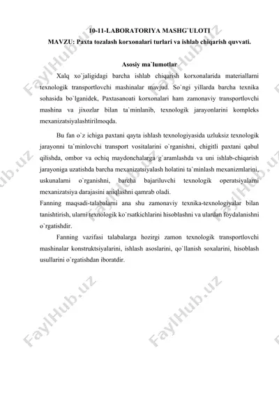paxta tozalash korxonalari turlari va ishlab chiqarish quvvati — DOCX