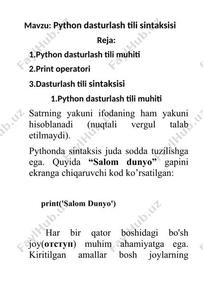 python dasturlash tili sintaksisi — DOCX