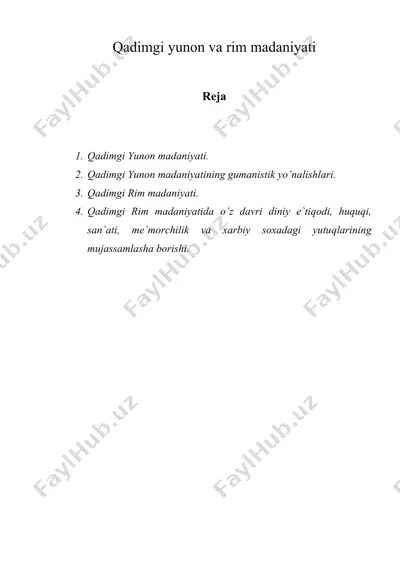 qadimgi yunon va rim madaniyati — DOC