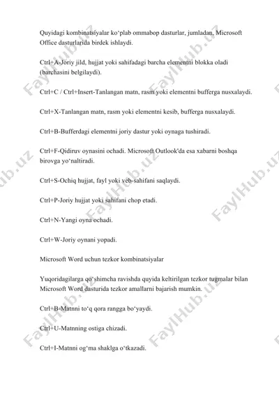 microsoft office dasturlari kombinatsiyalari — DOCX