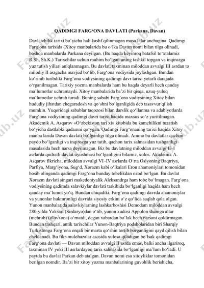 qadimgi farg‘ona davlati (parkana, davan) — DOCX