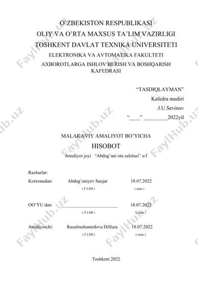 malakaviy amaliyot bo'yicha hisobot — DOCX