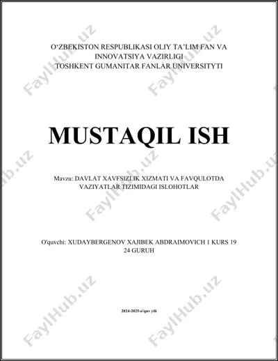 davlat xavfsizlik xizmatining yangi islohotlari — DOCX