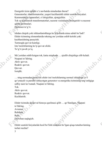 elektr energiyasi tizimi — DOCX