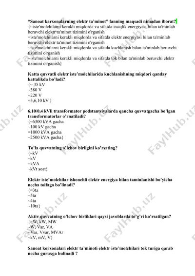 sanoat karxonalarning elektr ta’minoti — DOCX