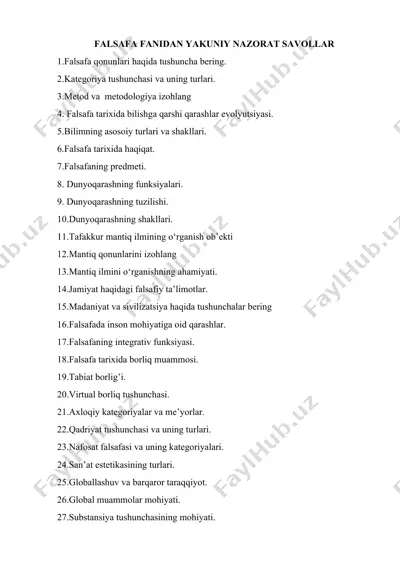 falsafa fanidan yakuniy nazorat savollar — DOCX