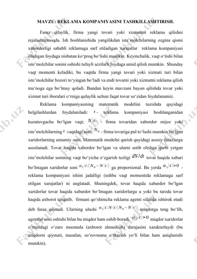 reklama kompaniyasini tashkillashtirish — DOCX