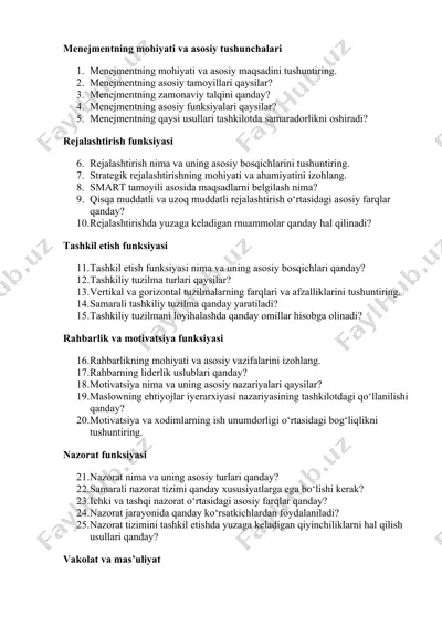menejmentning mohiyati va asosiy tushunchalari — DOCX