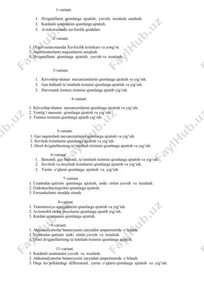 avtokorxonada xavfsizlik qoidalari — DOCX