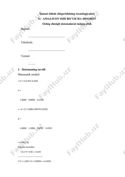 sanoat ishlab chiqarishining texnologiyalari — DOCX