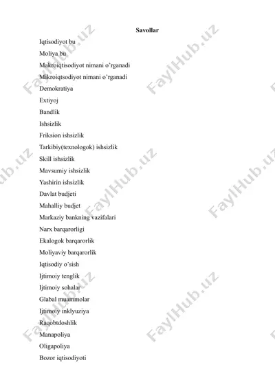 iqtisodiyotning asosiy mazmuni — DOCX
