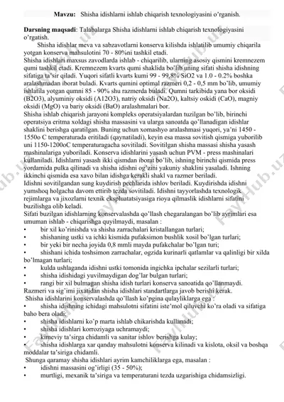 shisha idishlarni ishlab chiqarish texnologiyasi — DOCX