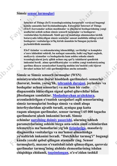 simsiz sensor tarmoqlari — DOCX