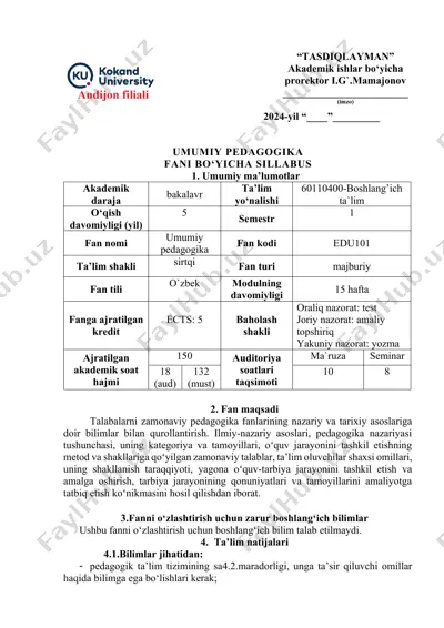 umumiy pedagogika fanlariga qarshi — DOCX