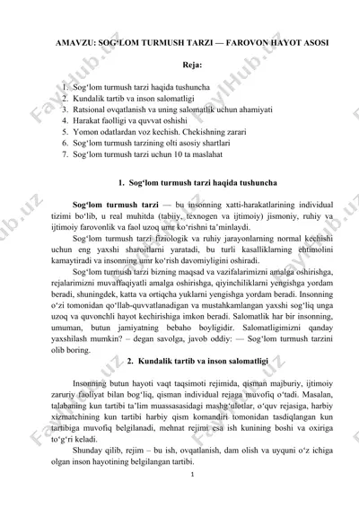 sogʻlom turmush tarzi — DOCX