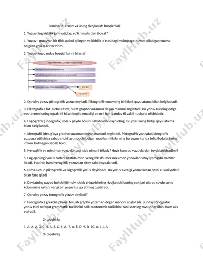 seminar 6 yozuv va uning rivojlanish bosqichlari — DOCX