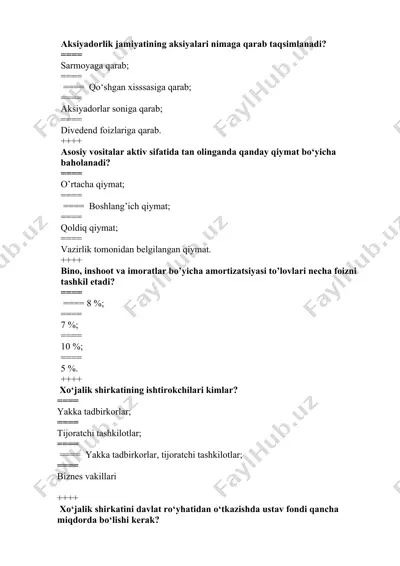 aksiyadorlik jamiyatining aksiyalari taqsimlanishi — DOCX