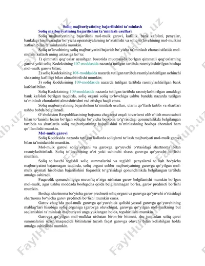 soliq majburiyatining bajarilishini ta’minlash — DOCX