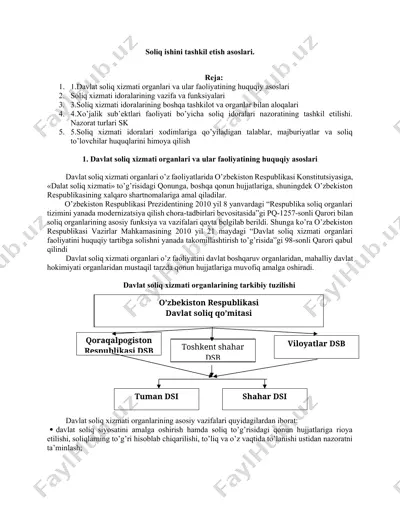 davlat soliq xizmati organlari va ular faoliyatining huquqiy asoslari — DOCX