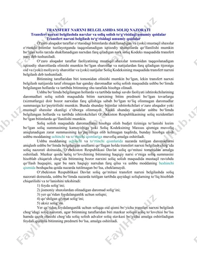 transfert narxni belgilashda soliq nazorati — DOCX
