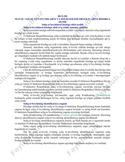 soliq to‘lovchilarni hisobga olganish — DOCX