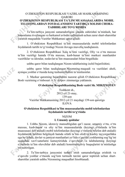 o‘zbekiston respublikasi vazirlar mahkamasining qarori — DOCX