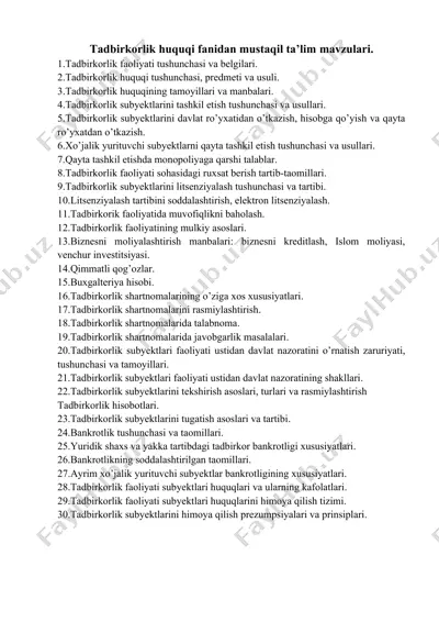 tadbirkorlik huquqi fanidan mustaqil ta’lim mavzulari — DOCX