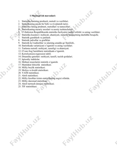 statistika mavzulari bo'yicha ta'lim — DOCX